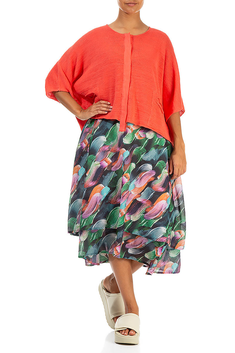 Button Band Boxy Coral Linen Cardigan 4