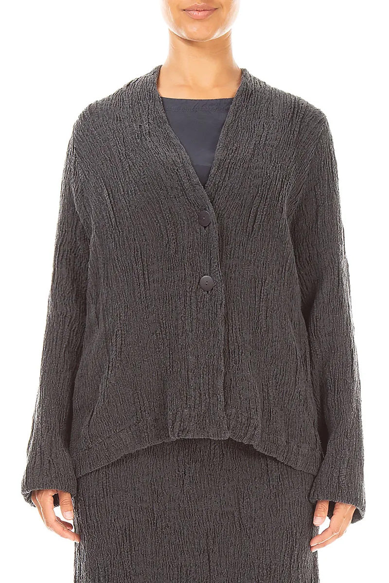Button Charcoal Textured Silk Linen Jacket