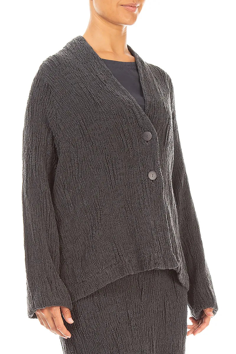 Button Charcoal Textured Silk Linen Jacket