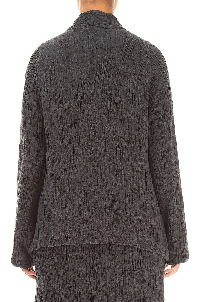 Button Charcoal Textured Silk Linen Jacket