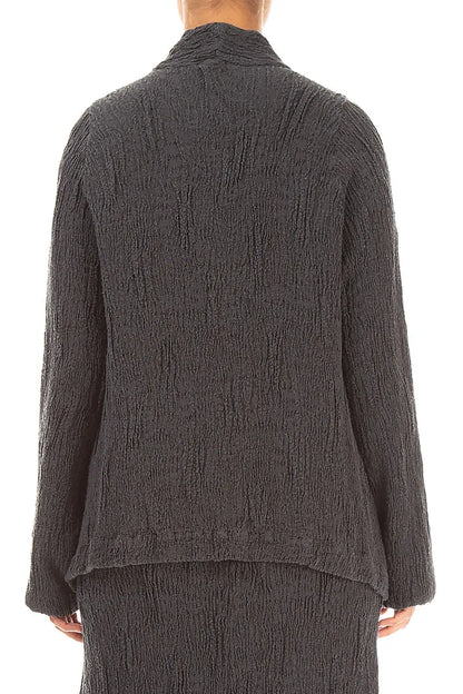 Button Charcoal Textured Silk Linen Jacket