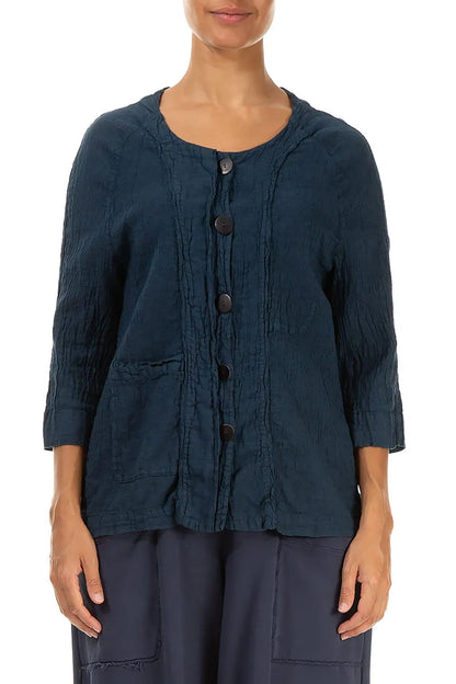 Button Front Royal Blue Linen Jacket 1