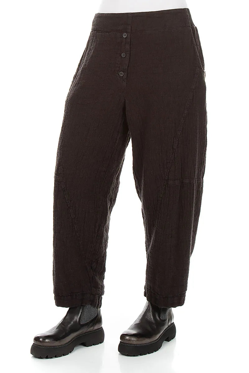 Button Front Truffle Brown Mélange Linen Trousers 3