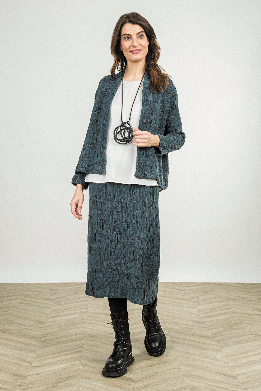 Button Slate Textured Silk Linen Jacket 6