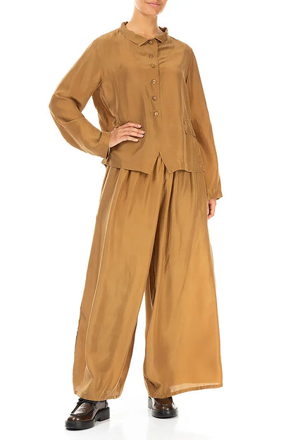 Buttoned Aged Copper Pure Silk Jacket 4