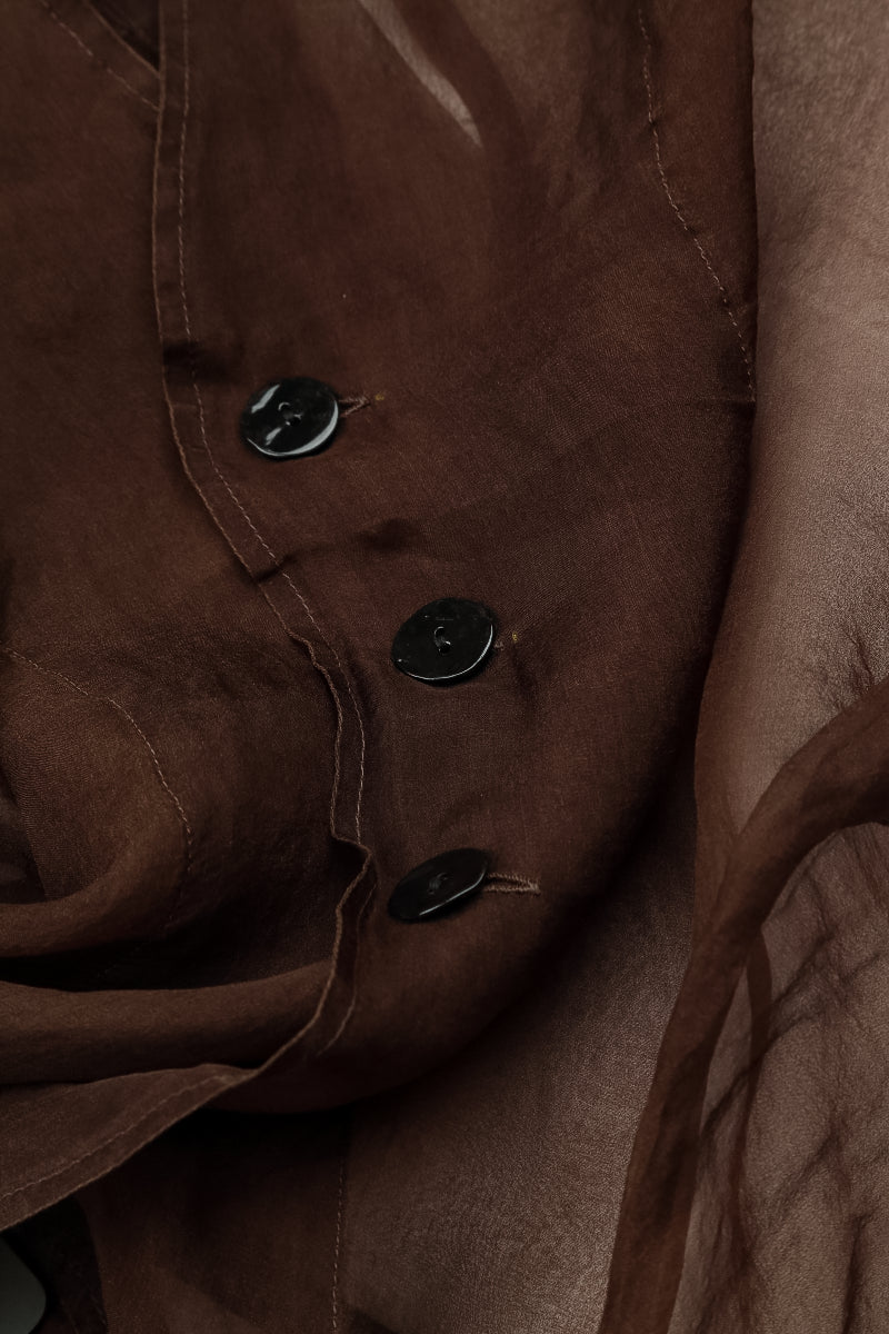 Buttoned Short Aged Copper Silk Chiffon Jacket 5