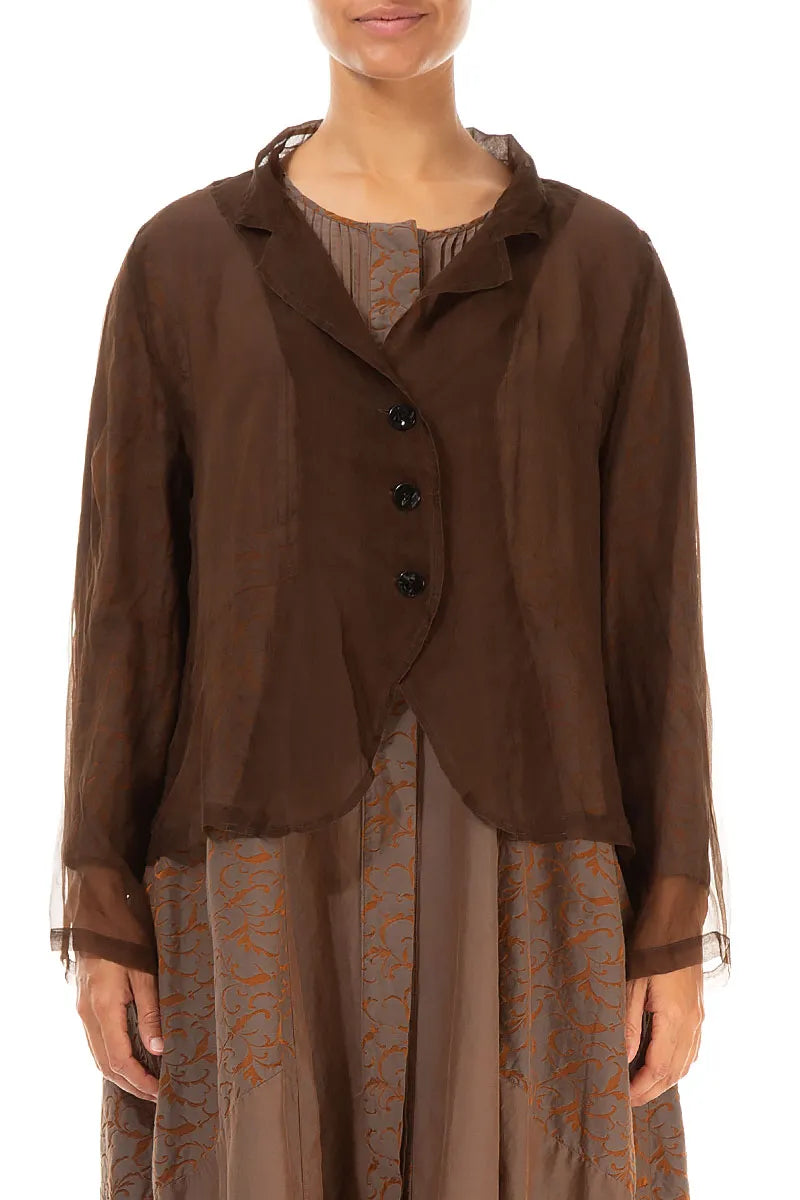 Buttoned Short Aged Copper Silk Chiffon Jacket 1
