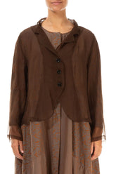Buttoned Short Aged Copper Silk Chiffon Jacket 1