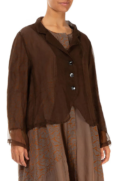 Buttoned Short Aged Copper Silk Chiffon Jacket 3