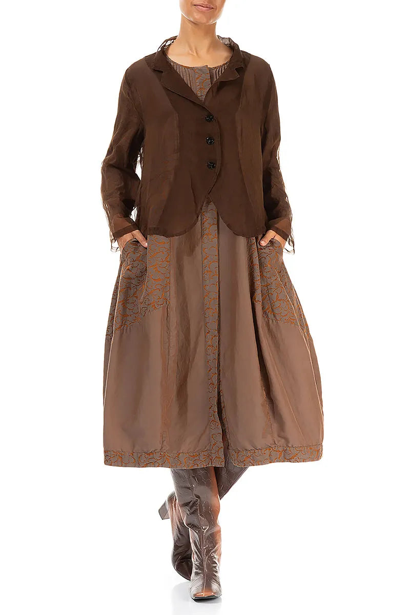 Buttoned Short Aged Copper Silk Chiffon Jacket 4