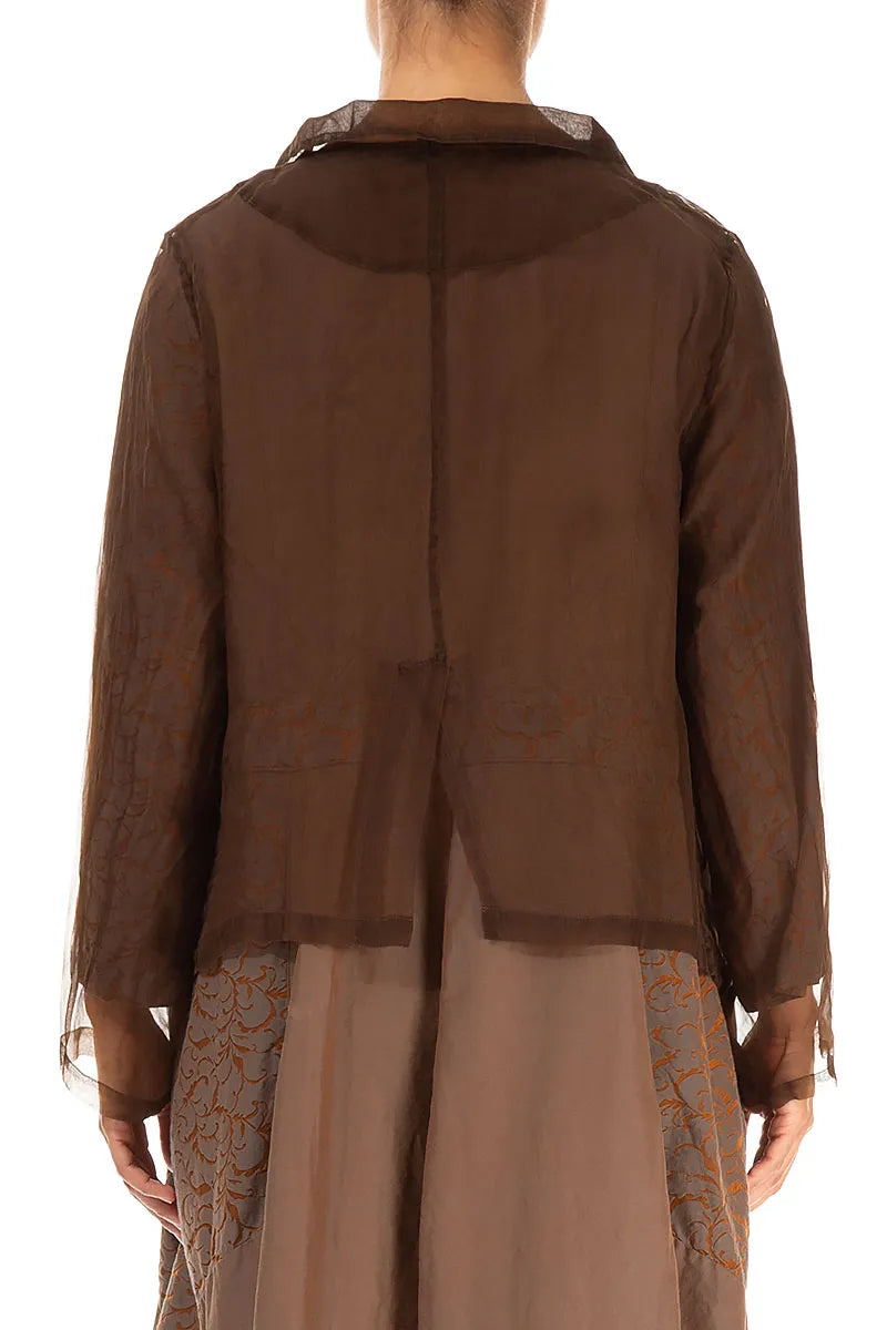 Buttoned Short Aged Copper Silk Chiffon Jacket 2