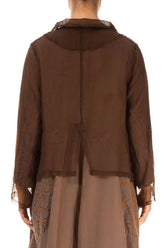 Buttoned Short Aged Copper Silk Chiffon Jacket 2