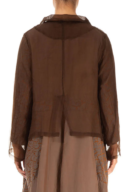 Buttoned Short Aged Copper Silk Chiffon Jacket 2
