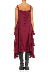 Buttoned Back Dark Red Linen Dress 2