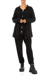 Asymmetric Buttoned Black Alpaca Wool Cardigan 4
