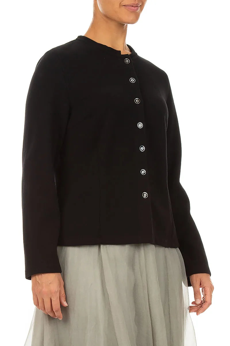 Buttoned Black Cotton Jersey Jacket 3