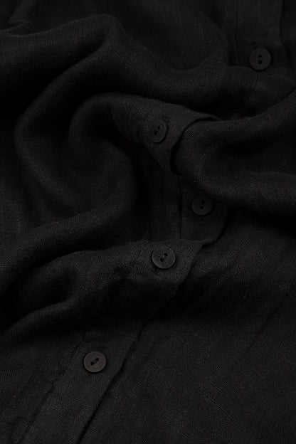 Buttoned Black Linen Dress 5