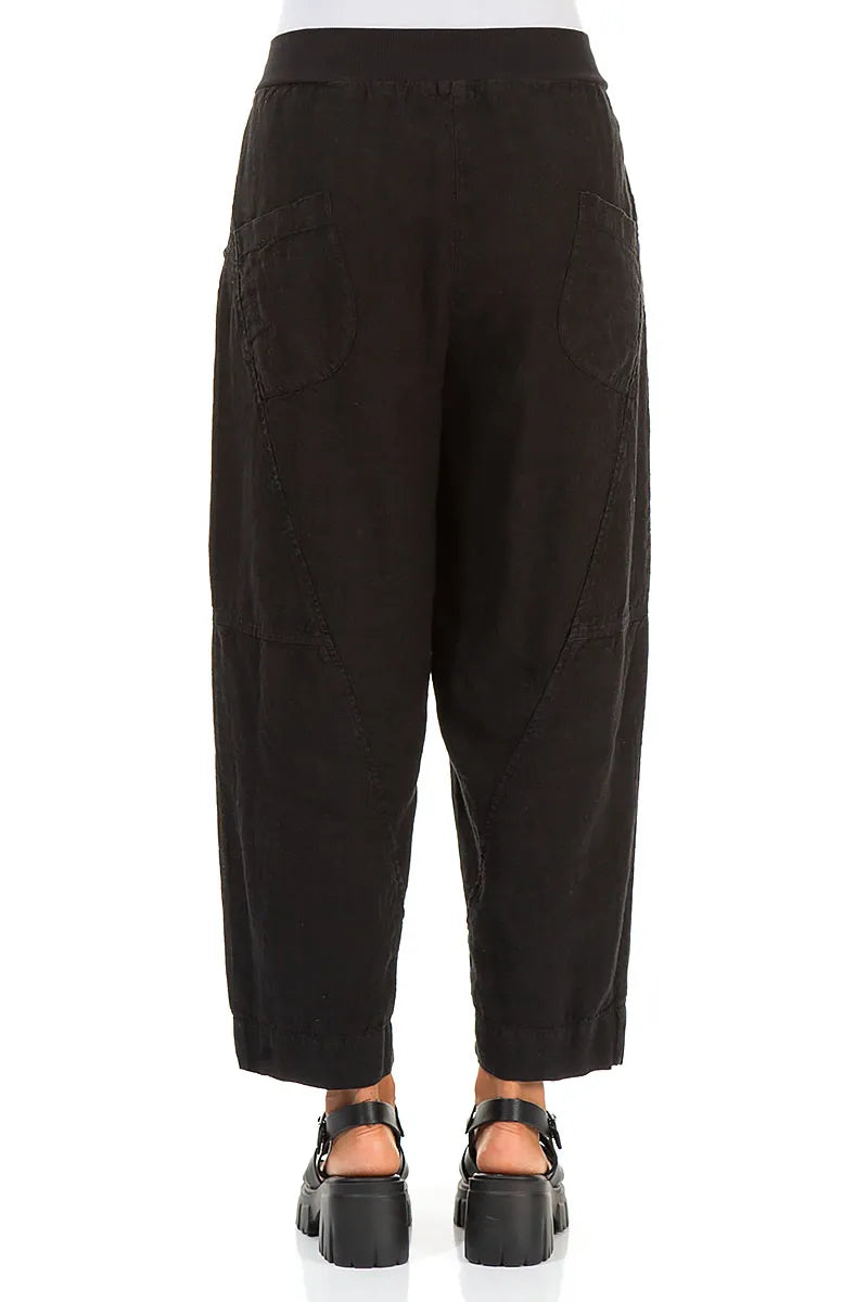 Buttoned Black Linen Trousers 2