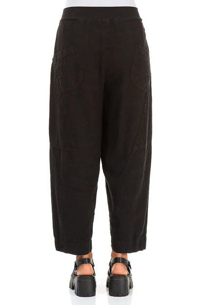 Buttoned Black Linen Trousers 2