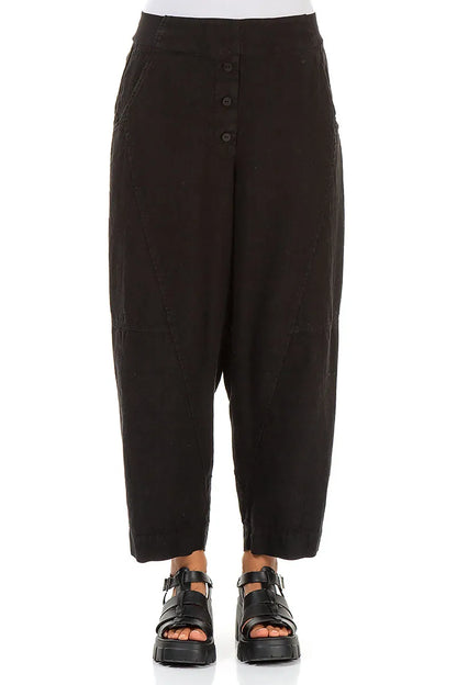 Buttoned Black Linen Trousers 1