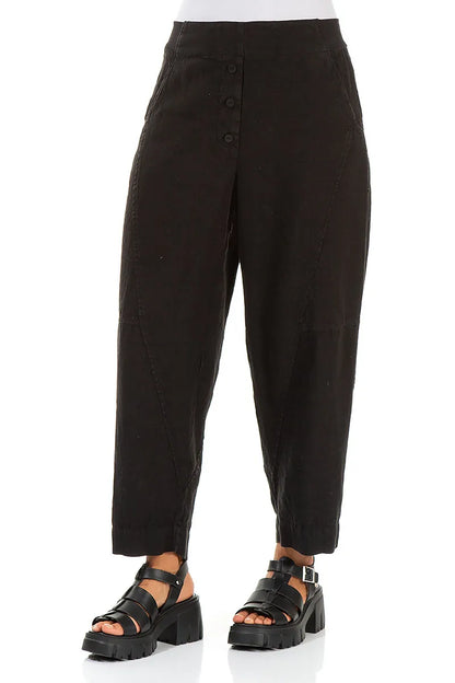 Buttoned Black Linen Trousers 3