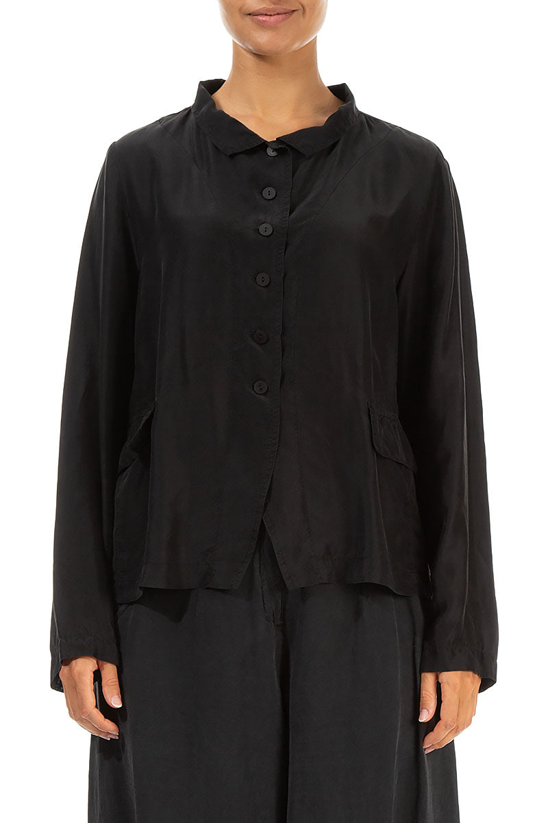 Buttoned Black Silk Bamboo Jacket 1