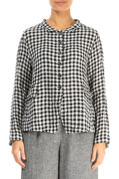 Buttoned Black &amp; White Check Linen Jacket 1