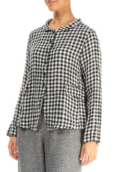 Buttoned Black & White Check Linen Jacket 3