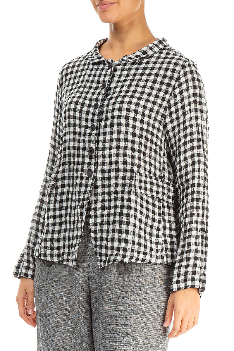 Buttoned Black &amp; White Check Linen Jacket 3