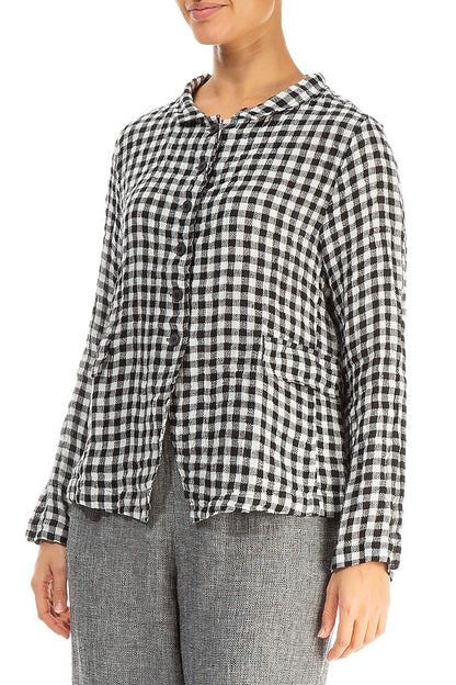 Buttoned Black &amp; White Check Linen Jacket 3