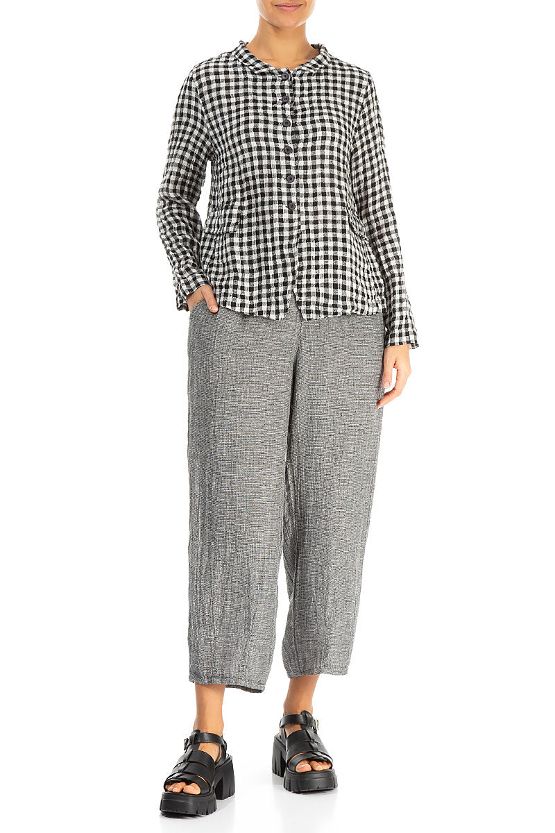 Buttoned Black &amp; White Check Linen Jacket 4