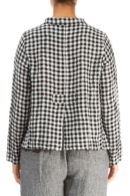 Buttoned Black &amp; White Check Linen Jacket 2