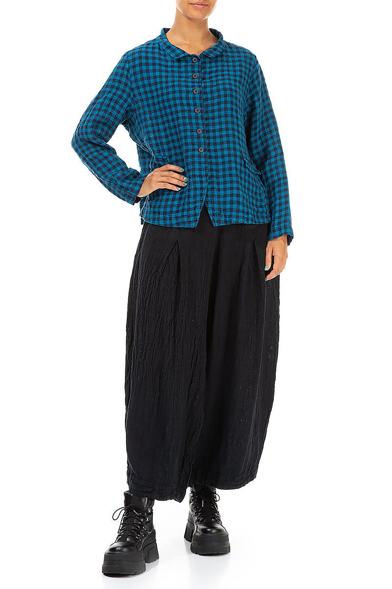 Buttoned Blue Check Linen Jacket 4