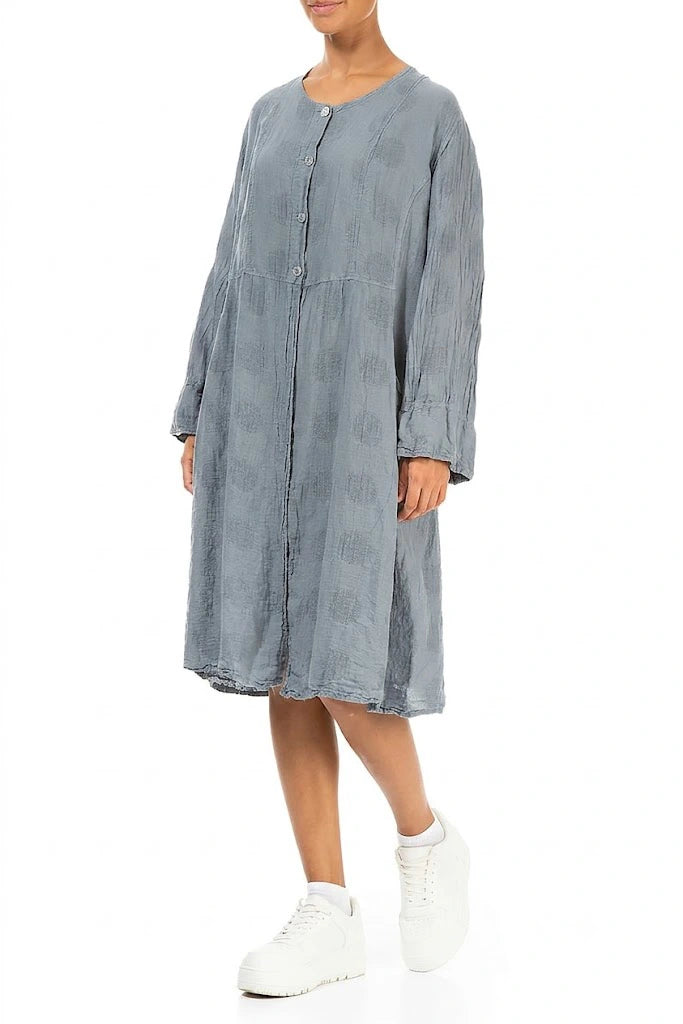 Buttoned Bubble Pattern Sky Grey Linen Jacket 4