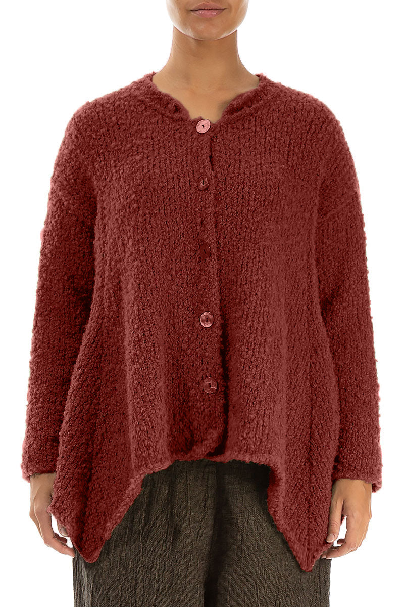 Asymmetric Buttoned Burnt Brick Alpaca Wool Cardigan 1