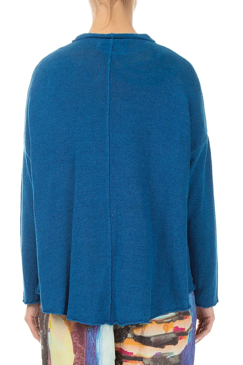 Buttoned Cobalt Blue Linen Cardigan 2