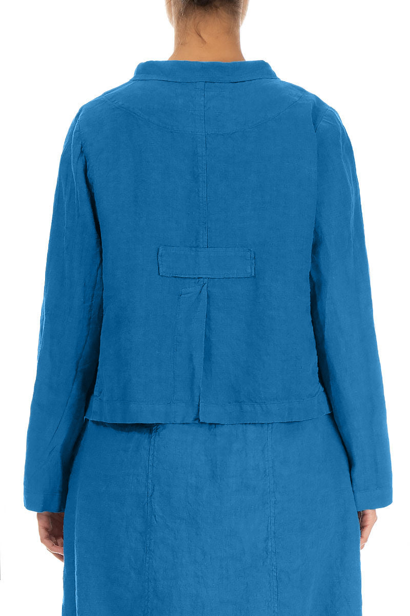 Buttoned Cobalt Blue Linen Jacket 2