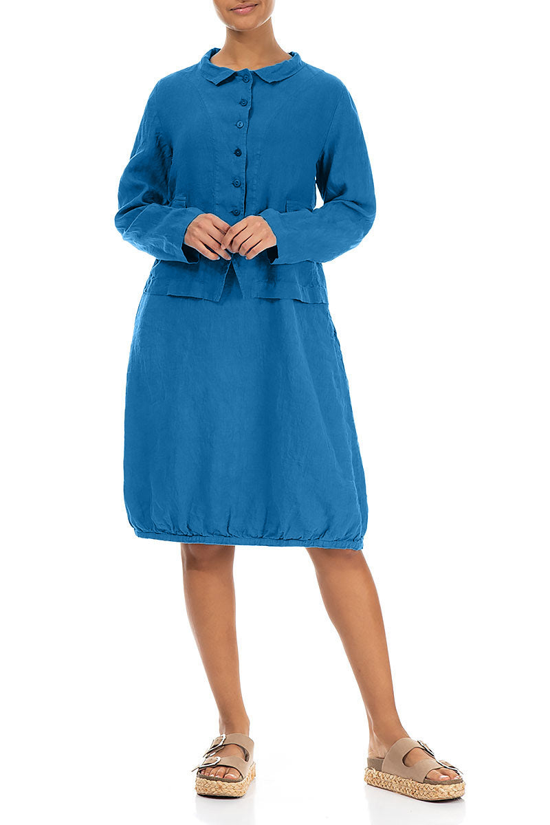 Buttoned Cobalt Blue Linen Jacket 4