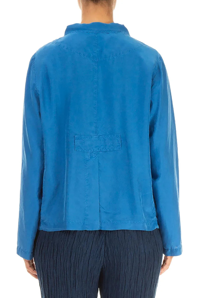 Geknöpfte kobaltblaue Jacke aus reiner Seide