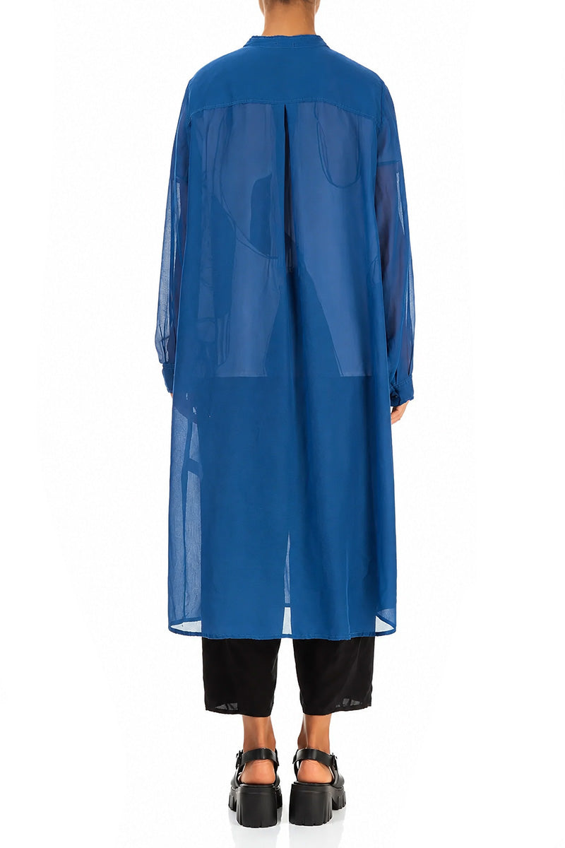 Buttoned Cobalt Blue Silk Cotton Jacket 2