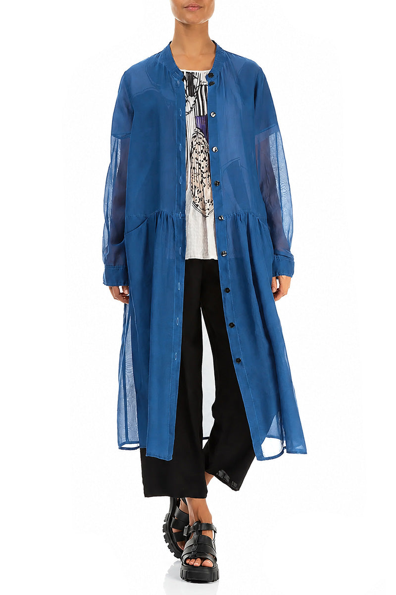 Buttoned Cobalt Blue Silk Cotton Jacket