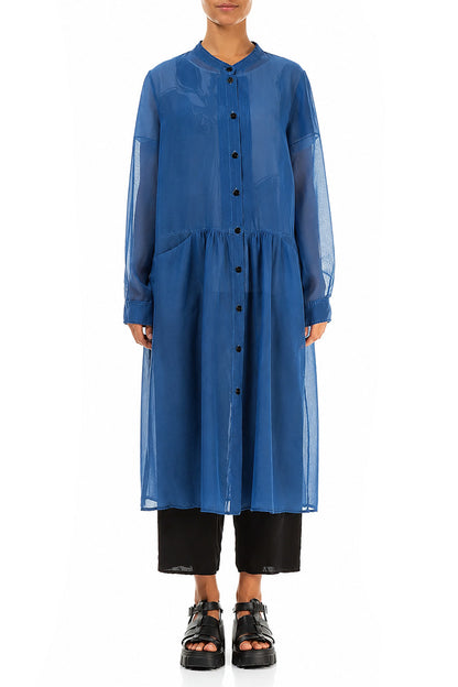 Buttoned Cobalt Blue Silk Cotton Jacket
