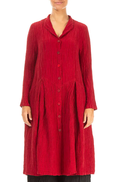 Buttoned Crinkled Cherry Red Silk Jacket 1