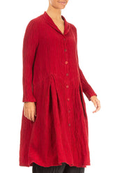 Buttoned Crinkled Cherry Red Silk Jacket 3