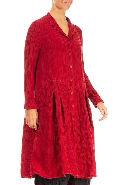 Buttoned Crinkled Cherry Red Silk Jacket 3