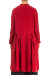 Buttoned Crinkled Cherry Red Silk Jacket 2