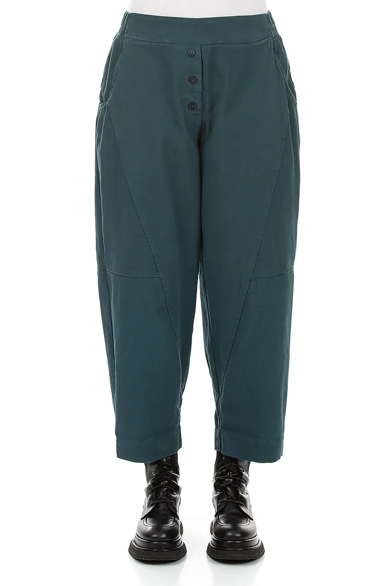 Buttoned Deep Turquoise Denim Cotton Trousers 1