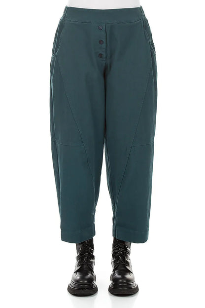 Buttoned Deep Turquoise Denim Cotton Trousers 1