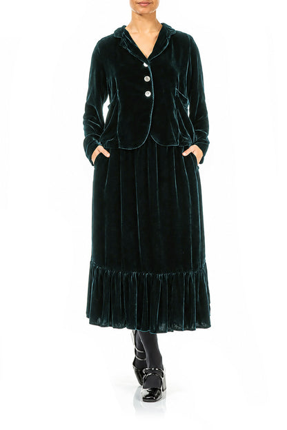 Buttoned Deep Turquoise Silk Velvet Jacket