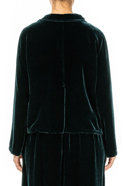 Buttoned Deep Turquoise Silk Velvet Jacket